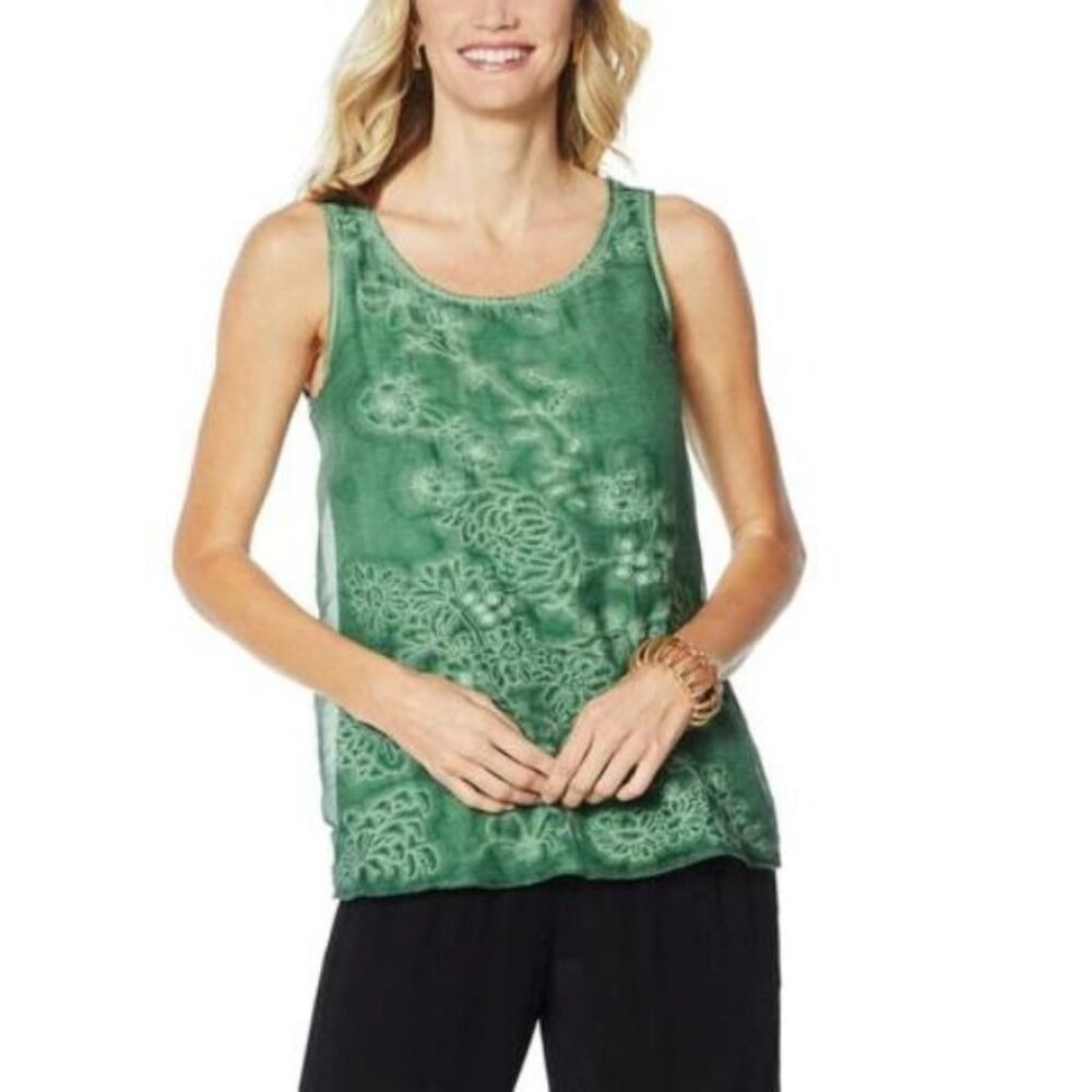 Curations Embroiderd Tank Womens Extra Small Green Shirt Sleeveless